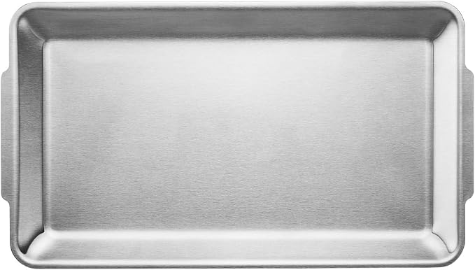 Wagensteiger SUS304 Stainless Steel Serving Platters, Rectangle Metal Dinner Plate with Handles, Decorative Tray, Lightweight, Cheese Board, Oven Safe (10.43 x 5.91 inches)