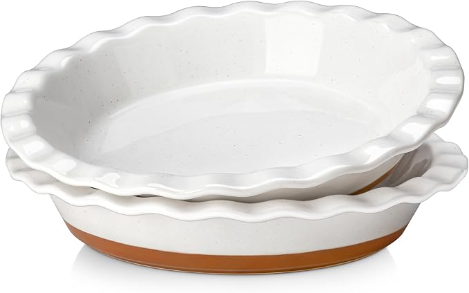 MALACASA Ceramic Pie Pan Set of 2-9 Inch Quiche Baking Dish Nonstick Pie Plate, Deep Dish Scratch-Resistant Pie Pan for Apple Pie Pot Pie, Series TARA