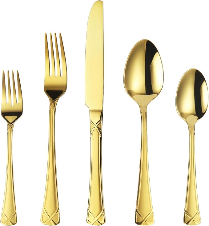 30-Piece Gold Silverware Set, Stainless Steel Flatware Set Cutlery Set include Knives, Forks and Spoons Service for 6, Mirror Polished