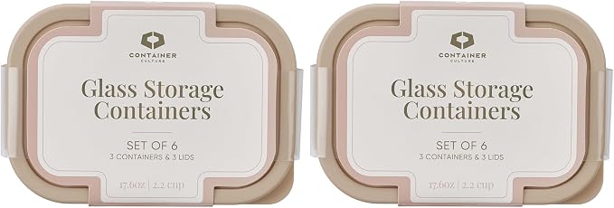 Glass Food Storage Containers with Lids — 12 Piece — 17.6 oz Glass with BPA-Free Leakproof Stackable Lids — Microwave, Oven & Dishwasher Safe — Ideal for Meal Prep & More - Cashew Cream