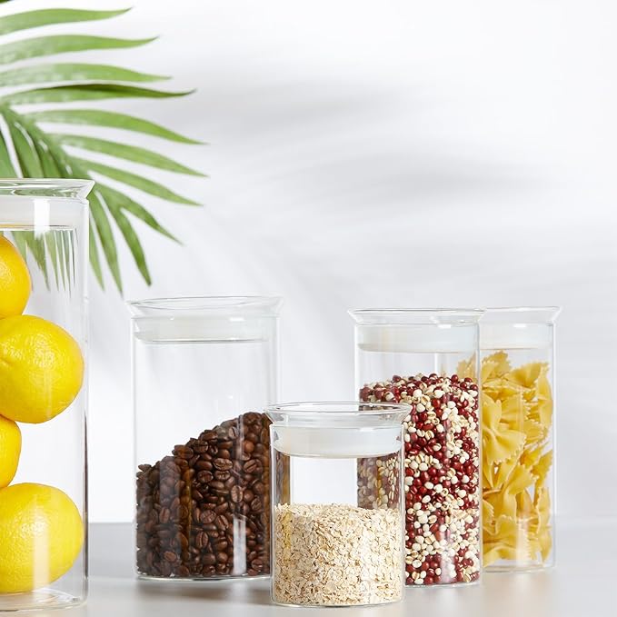 ZENS 15oz Glass Jars with Airtight Lid, Set of 2 Small Glass Storage Jars | Thick Borosilicate Clear Kitchen Canisters for Herbs, Sugar, Loose Tea Glass Storage Jars