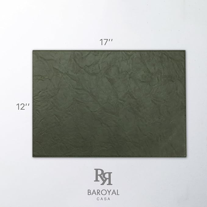 Baroyal Faux Leather Placemats Set of 6 Vinyl Washable Wipeable Table Mats for Kitchen Dining Table Heat Resistant Waterproof Indoor/Outdoor Placemats Non-Slip Easy Clean Place Mats (Olive Green)