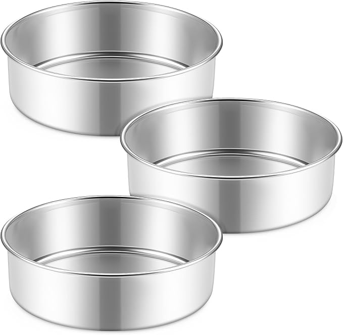 P&P CHEF 7 Inch Cake Pan Set of 3, Stainless Steel Round Cake Baking Pan | Layer Cake Tin Bakeware for Cooking Steaming, Ideal for Birthday Wedding Anniversary, Fit for Home & Commercial Use