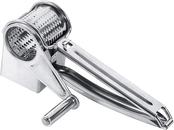 Mouli Grater Stainless Steel Cheese Grater Silver 20cm | MultiFunctional Rotary Kitchen Tool, For Slicing Shredding and Grating, Cheese and Vegetables, Home Kitchen