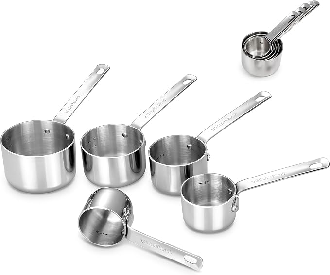 Premium 18/10 Measuring Cup Set (Silver, 5PC Measuring Cups) | 18/10 Stainless Steel Measuring Cup Set; 1/4, 1/3, 1/2, 2/3 and 1 Cup; Upscale, Stackable, Dishwasher Safe.