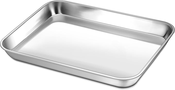 P&P CHEF Baking Sheet Pan, Stainless Steel Cookie Sheet, 9 Inch & 1 Pc | Oven Tray Sheet Pan for Baking & Serving, Baking Tray for Multi Uses, Heavy Duty & Non-toxic, Rust Free & Dishwasher Safe