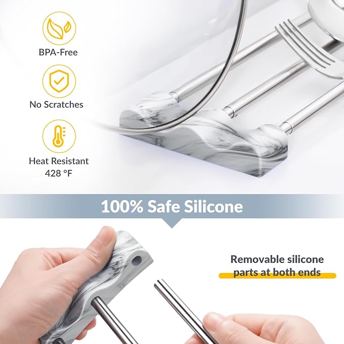 Tomorotec Adjustable Over-The-Sink Kitchen Rack, BPA-Free, Marble | Holds 16.5 Lbs; For Dishcloths, Sponges, and Brushes - Heat-Resistant Stainless Steel with Slim, Expandable Design