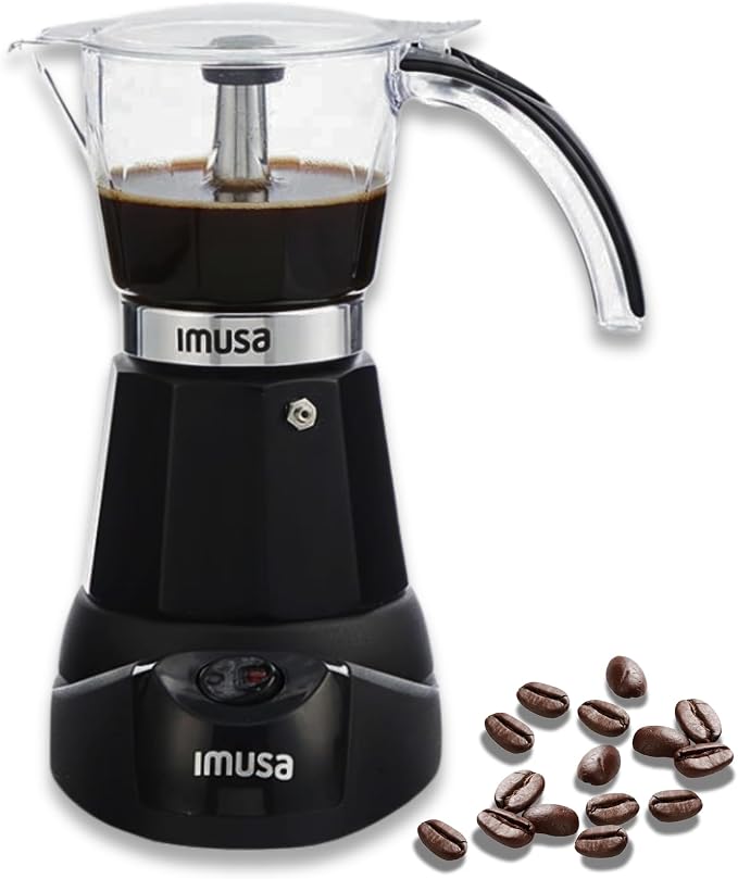 IMUSA 6 or 3 Cup Electric Espresso Maker with Cool-touch Handle, Black | Bare Cast Aluminum Finish, Detachable Cool-Touch Base, Ideal for Cuban Coffee, Perfect for Entertaining