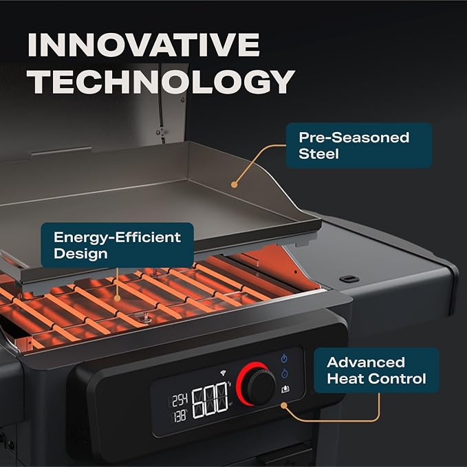 Current® Model G Smart Electric Griddle, Flat Top, Onyx | Apartment-Friendly and Weather-Resistant; App-Connected Control from 200°F to 600°F for BBQs, Searing and Roasting.