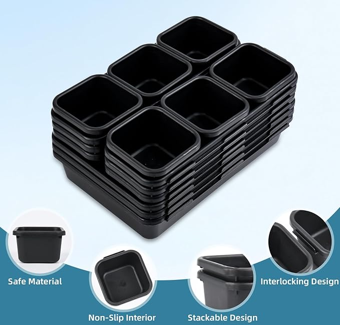 Kutesna 15PCS Interlocking Drawer Organizer, Plastic Desk Organizers Set | 3-Size Versatile Storage Bins,BPA-free, Non-slip, Fits Any Drawer for Cosmetics, Bathroom, Tools, Kitchen and Office, Black