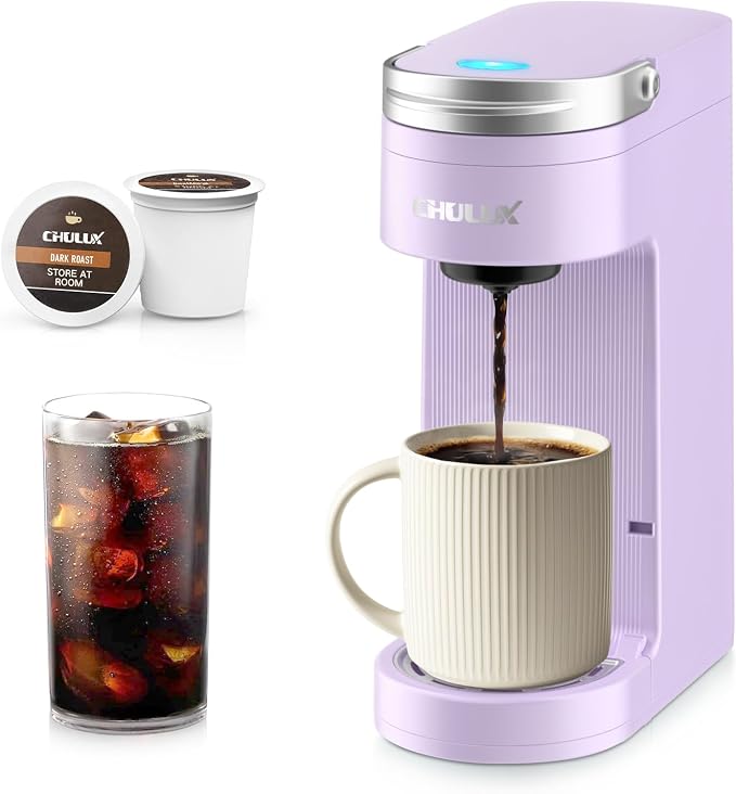 CHULUX Compact Single Serve Coffee Maker Brewer for K Cup Pod, Light Violet | Fast-Heating Boiler System, 4-Hole Needle for Richer Flavor, Adjustable Drip Tray for 7.3" Travel Mug, Food Grade Material