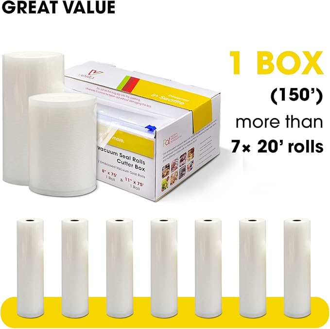 11" x 150' Vacuum Sealer Bags for Food Saver, Rolls with Cutter Dispenser | Commercial Grade Vacuum Sealer Rolls for Custom Sizing, BPA-Free, Ideal for Sous Vide Cooking, Meal Prep and Storage