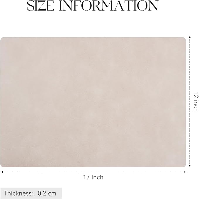 MOSAYT Vinyl Placemats Set of 6-12 X 17 Inch - Faux Leather 100% Waterproof Oil-Proof Wipeable PU Place Mats, Heat Resistant Reversible Table Mats for Kitchen, Dining, Outdoor, Beige