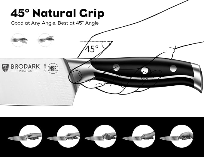 7Pcs Ultra Sharp Kitchen Knife Set, Acacia Wood Block with Scissors | Engineered for Balance with Durable German High Carbon Stainless Steel and Ergonomic Comfort Grip, Great Gift for Home Chefs