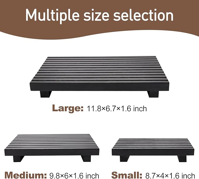 Black Bathroom Tray for Sink Decor Kitchen Counter Wood Pedestal Soap Dish | Small Sponge Holder Soap Dispenser Wooden Risers Restroom Decor Kitchen Accessories Countertop Mens Spa Vanity Toilet Tray