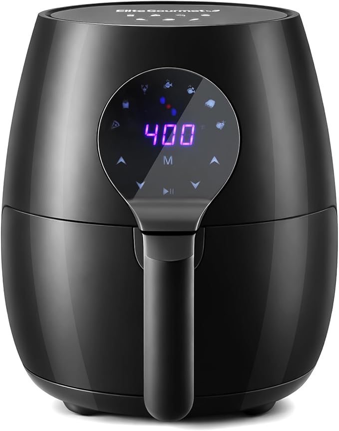 Elite Gourmet EAF5317D 5.3Qt Air Fryer, PFOA/PTFE Free, 1350W, Black | Digital, 7 Menu Functions, Oil-Less Healthy Hot-Air Cooking, Timer & Temperature Controls