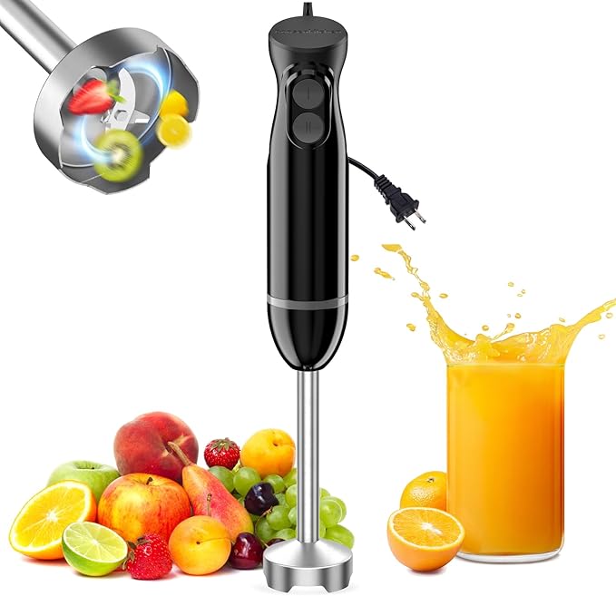 Bonsenkitchen Immersion Hand Blender, Smoothie, Puree, Baby Food | Electric Handheld Mixer Portable Stick Mixer with Stainless Steel Blades for Soup, Emulsion Blender with 2 Mixing Speed