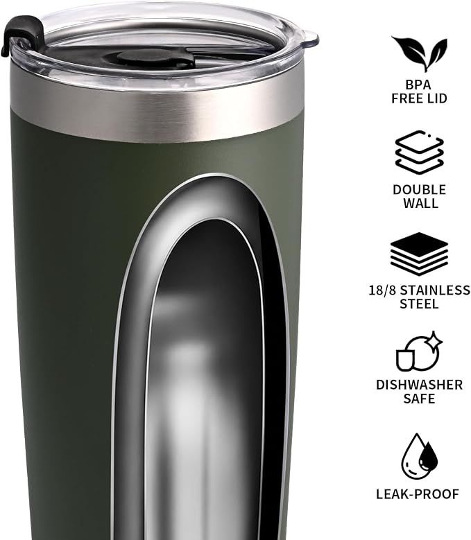 NESTALLY Crafted 20oz Stainless Steel Insulated Tumbler with Lid,OliveGreen | Stainless Steel Double Wall Vacuum, BPA Free,Travel Coffee Mug Keeping Drink Cold & Hot,Gifts for Women Men Her Him