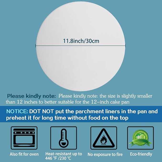 Baking Parchment Circles, Set of 100, 12 Inch Non Stick Baking Parchment Paper for Springform Cake Tin, Toaster Oven, Tortilla Press and so on