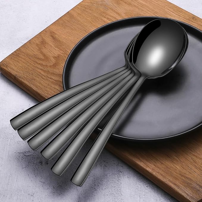 Serving Spoons Set Stainless Steel 9.14 Inch Serving Utensils for Buffet Catering Dishwasher Safe(6-pieces, Black)