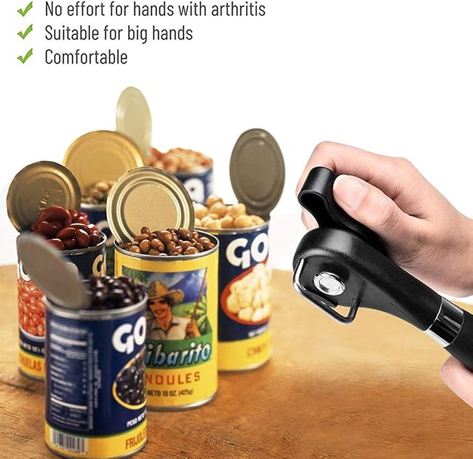 Side Cut Can Opener, Smooth Edge Manual Opener, Black | Safety side-cut blade creates smooth edges; large soft-touch knob and non-slip handle provide comfortable everyday use.