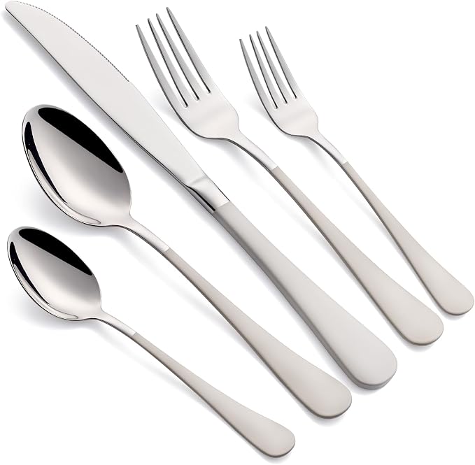 20-Piece Off white Silverware Set 18/0 Stainless Steel Silverware Set Off white Handle Cutlery Set Service for 4 Dinner Knives Forks Spoons Set Flatware Set Finish Dishwasher Safe