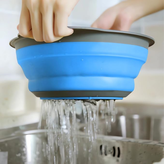 Collapsible Colander Set of 3, Space-Saving Foldable Strainer for Kitchen | 3 Sizes Food Strainer for Draining Pasta, Vegetable and Fruit, Kitchen Gadgets for Home Use and Outdoor Camping (Blue)