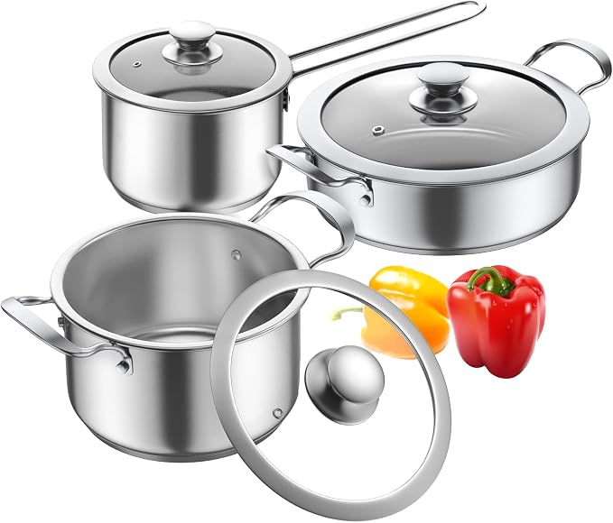 Stainless Steel pots and pans set, 6 PCS Nonstick Induction Cookware Set | Works with Induction/Electric and Gas Cooktops, Dishwasher Safe