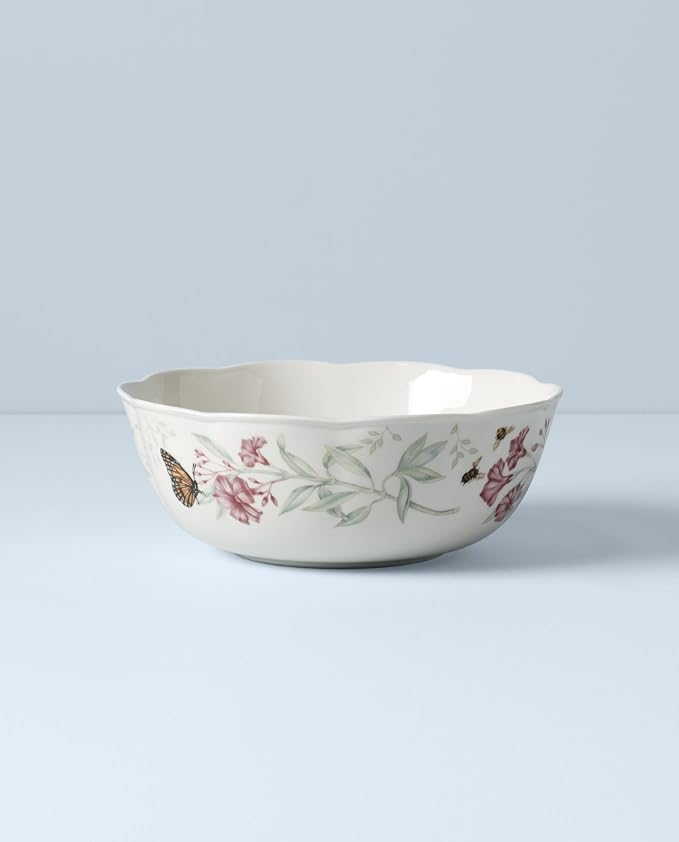 Lenox Butterfly Meadow Large Porcelain Serving Bowl | dishwasher safe, microwave safe | for salad or pasta | entertaining, kitchen and dining essential, gift for women