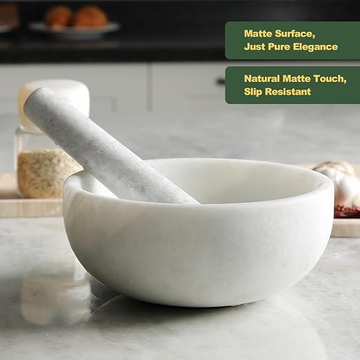 Marble Mortar and Pestle Set, 8" Extra Large Grinder Bowl for Guacamole, Salsa, Pill Crusher, Spice, Herb, Garlic, Nut, Heavy Duty Grinder for Kitchen(Namib Fantasy)