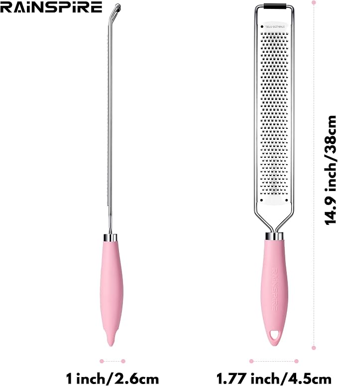Zester Grater with Handle, Lemon Zester Cheese Grater for Kitchen Stainless Steel, Parmesan Cheese Garlic Nutmeg Chocolate Fruits Vegetables Ginger Grater, Fine (Pink)