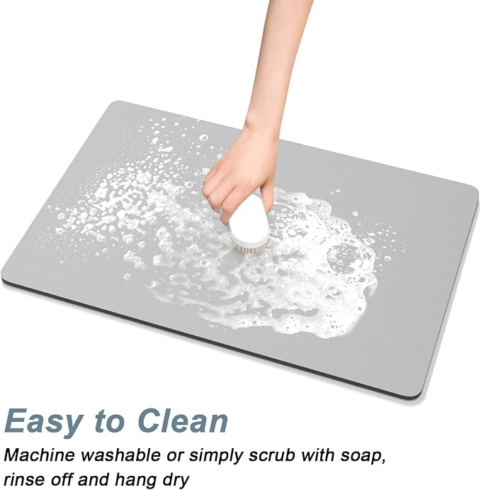Rnivvi Coffee Mat, 16" x 24" Coffee Bar Mats for Espresso Machine Station Accessories and Organizer, Hide Stain Rubber Backed Absorbent Dish Drying Pad for Kitchen Counter, Cute Bar Decor Pad, Gray