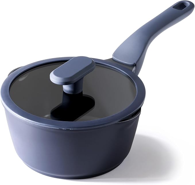 PRICUSIS Ceramic Nonstick Saucepan with Lid, 2 Quart Non Toxic Pot with Pour Spouts, Full Coated, 100% Dishwasher Safe, Induction Compatible, PTFE PFAS & PFOA Free, Blueberry Mist