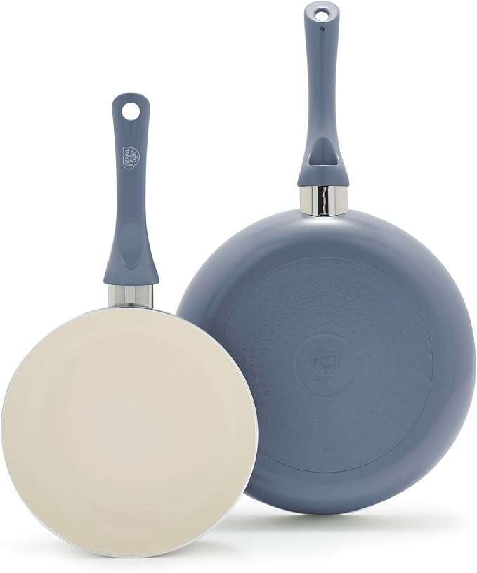 GreenLife 2 Piece (8" & 10") Ceramic Nonstick Skillet Set, Slate Blue | PFAS-Free Nonstick Coating, Frying Pans, Omelet Pans, Everyday Pan, Induction Ready, All Stovetop Compatible, Dishwasher Safe