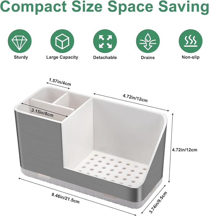 Toothbrush Holders for Bathroom Countertop Organizer (Brushed Silver Grain) | Easy To Clean, Drainage, Non-Slip, Detachable, Kids Electric Toothbrush and Toothpaste Holder for Bathrooms