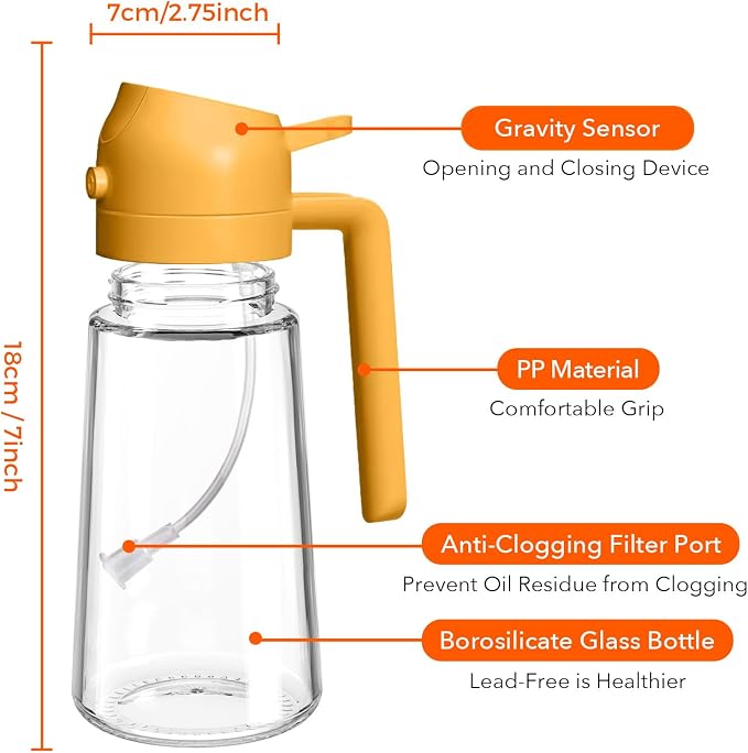 YARRAMATE 16 oz 2-in-1 Glass Olive Oil Sprayer for Cooking, WhiteOrange | Food-grade dispenser bottle, 470 ml, spray and pour, portion control, stickers included, for salad, frying and BBQ