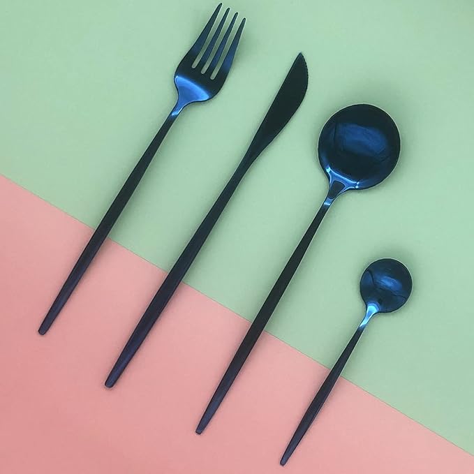 Blue Silverware Set, 24-Piece Stainless Steel Flatware Set Service For 6, Mirror Polished Tableware Cutlery Set Knife Fork And Spoon For Home & Restaurant, Dishwasher Safe