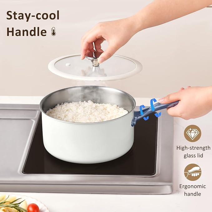 SAKAMOSH 2.5qt Tri-Ply Stainless Steel Saucepan & Lid, Induction Safe | PFAS/PFOA/PTFE-Free, Dishwasher & Oven & Induction Safe, Stay-Cool Handle,Compatible with All Cooktops