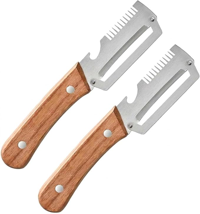 2PCS Multifunctional Vegetable Peeler, Premium Vegetable Peeler with Wooden Handle, 3-in-1 Peelers For Kitchen with Bottle Opener, Stainless Steel Blade Kitchen Tool for Vegetables Fruit