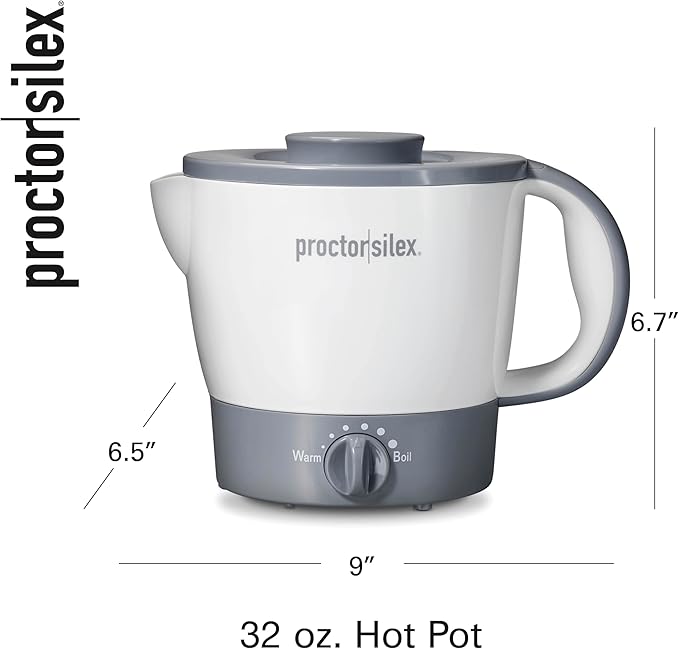 Proctor Silex 32oz Adjustable Temperature Hot Pot, Electric Kettle for Tea, Boiling Water, Cooking Ramen, Noodles and Soup, PFAS-Free Nonstick Coating, White (48507MN) | For Tea, Boiling Water, Cooking Ramen, Noodles and Soup | PFAS-Free Nonstick Coati...
