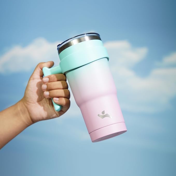 Konokyo 20 oz Tumbler with Handle and Straw, Insulated Travel Mug | Gum; BPA-free, leak-proof tumbler with 2 lids, 2 straws, cup holder fit for coffee, office, travel & daily use