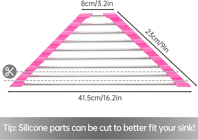 Tomorotec Triangle Roll Up Dish Drying Rack 304 Stainless Steel Rose | BPA-Free Food-Grade Silicone Edges Foldable Waterproof Rustproof Heavy-Duty Space Saver Heat Resistant to 550°F