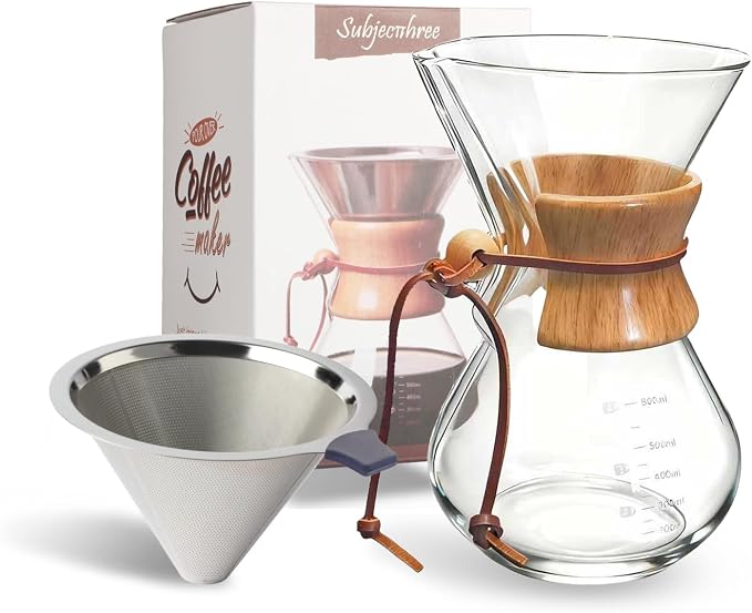 subjectthree Camping Pour Over Coffee Maker Kit 6 Cup (20 Ounce) | Drip coffee carafe with 304 Stainless Filter, Borosilicate glass, Easy clean & use for home kitchen, office, cafe, camping