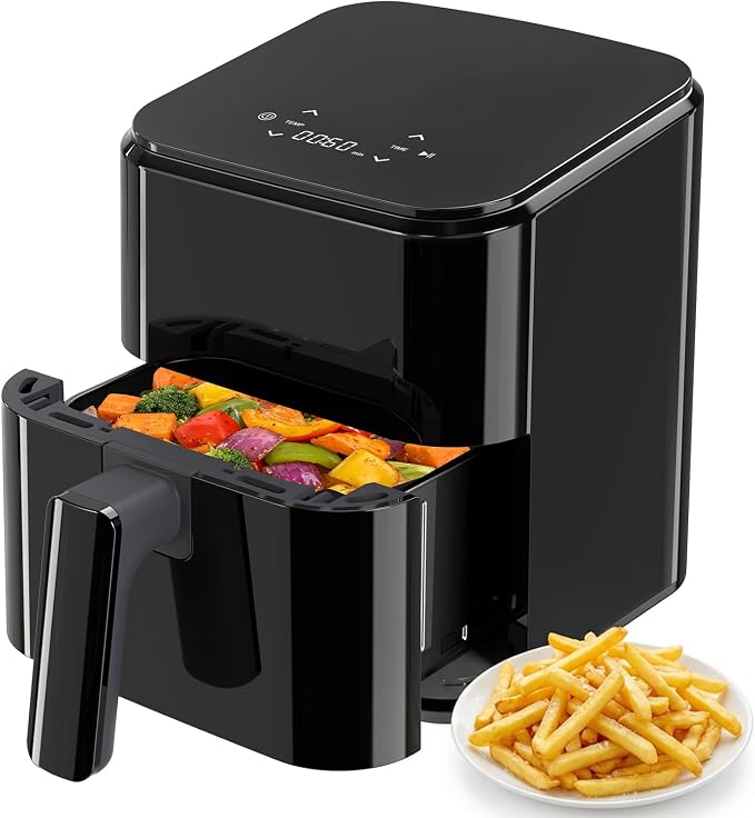 Compact Digital Air Fryer 3 Qt, Small Airfryer with Nonstick Plate, Dishwasher Safe Basket, Auto Shutoff, Simple Touchscreen, Quick Meals for Small Spaces