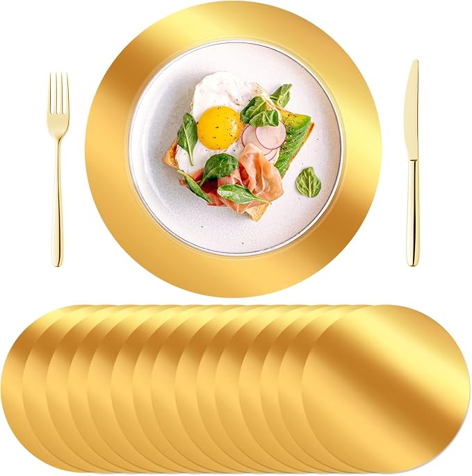 50PCS 13in Round Gold Placemats, Disposable Paper Chargers Plate | Paper Placemats for Dining Table, Mirrored Gold Charger Placemat for Kitchen Banquet Table Setting Wedding Birthday Party