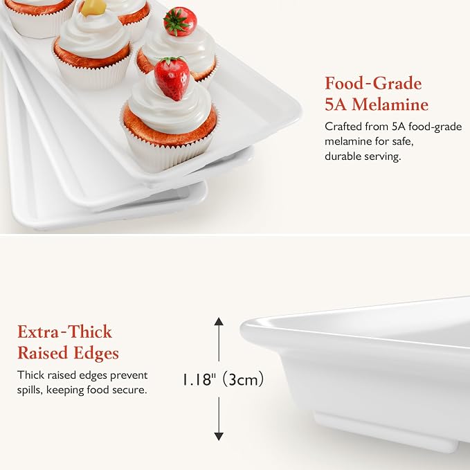 Bumusty 3-Tier Melamine Serving Tray Set, 11.5 x 5.6 in, Gold Stand | Melamine Reusable Platters with Metal Display Stand for Cupcakes, Desserts, Fruit, Cookies, Parties, Birthdays and Holidays
