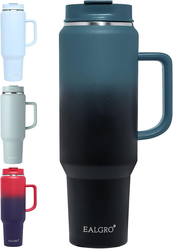 EALGRO 50 oz Tumbler with Handle, Insulated Tumblers with Lid and Straw | Leakproof Large Metal Sports Water Bottle Jug, Stainless Steel Travel Coffee Mug, Double Wall Thermal Cup, Indigo Black