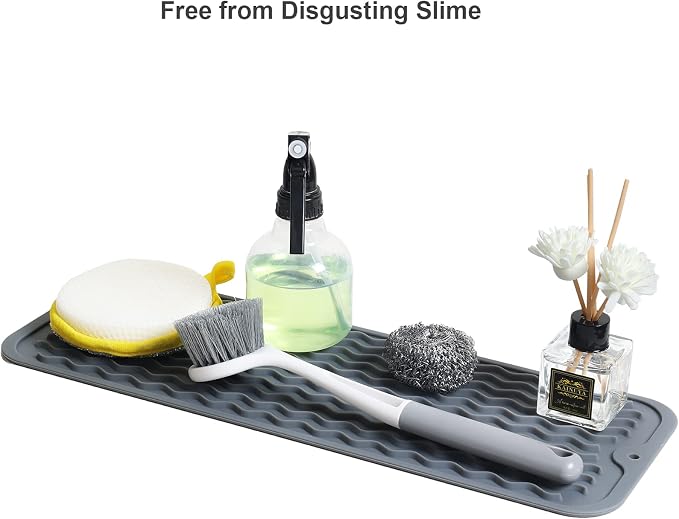 ZLR Small Dish Drying Mat for Kitchen Counter, 6"x17", 2-Pack, Dark Gray | Narrow Silicone Drainer for Apartment, Dorm & RV, Wavy Ridges Quick-Dry, Non-Slip, Rolls Up, Dishwasher Safe