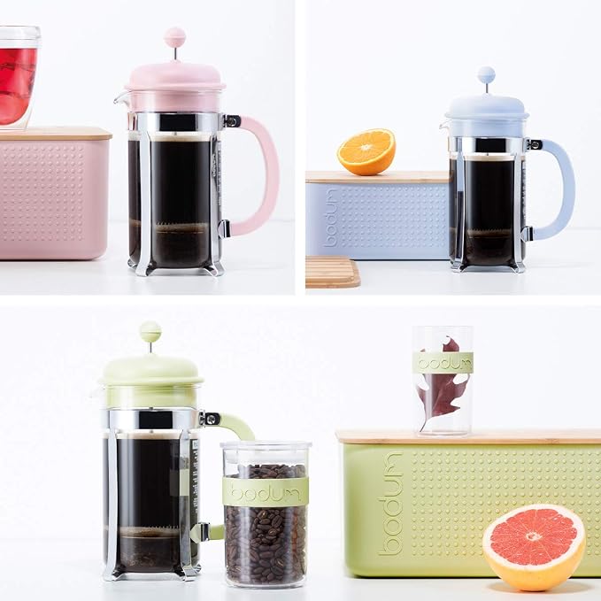 Bodum French Press Caffettiera White - 1L / 8 Cup Coffee Maker - Durable Glass & Stainless Steel Filter - BPA-Free Dishwasher Safe Percolator - Cafetiere Made in Portugal