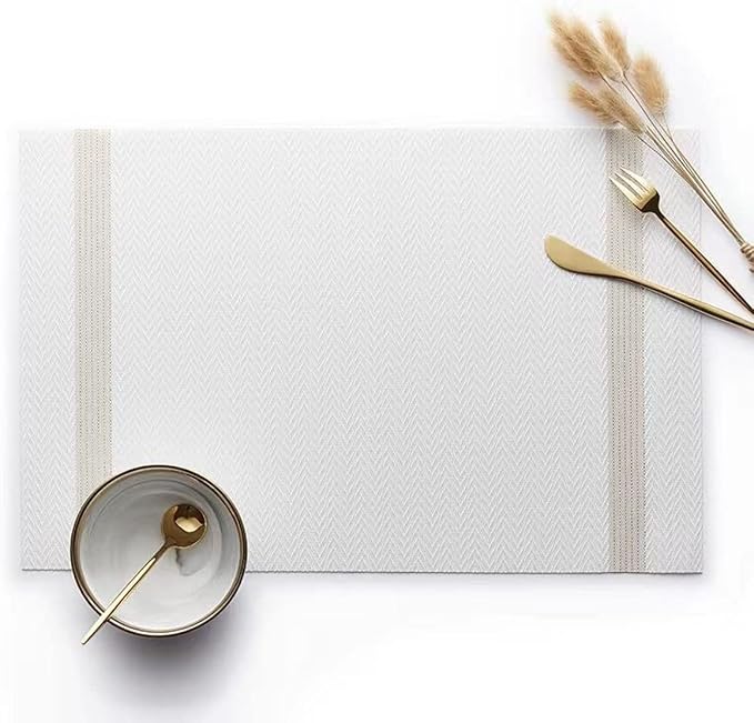 PIGCHCY Placemats Set of 4, Luxurious Elegant Placemats Non-Slip Washable Durable Table Mats for Home/Dining Room Decoration (White,18 X 12 inches)